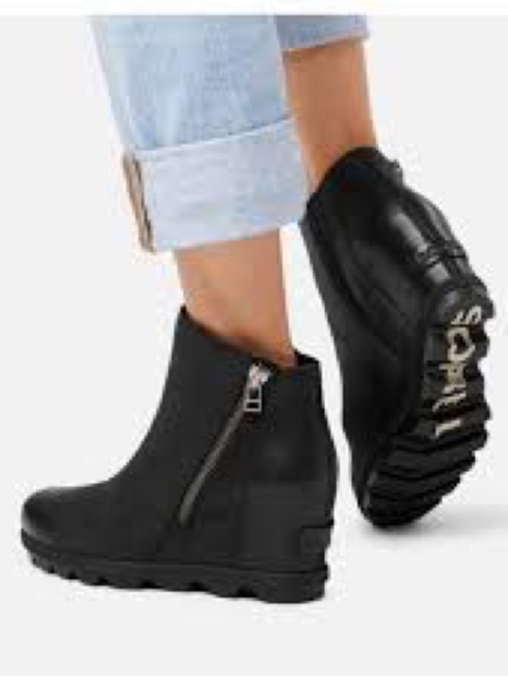 Sorel Joan of Arctic Wedge II Zip Black Waterproof Leather Boots Size 9